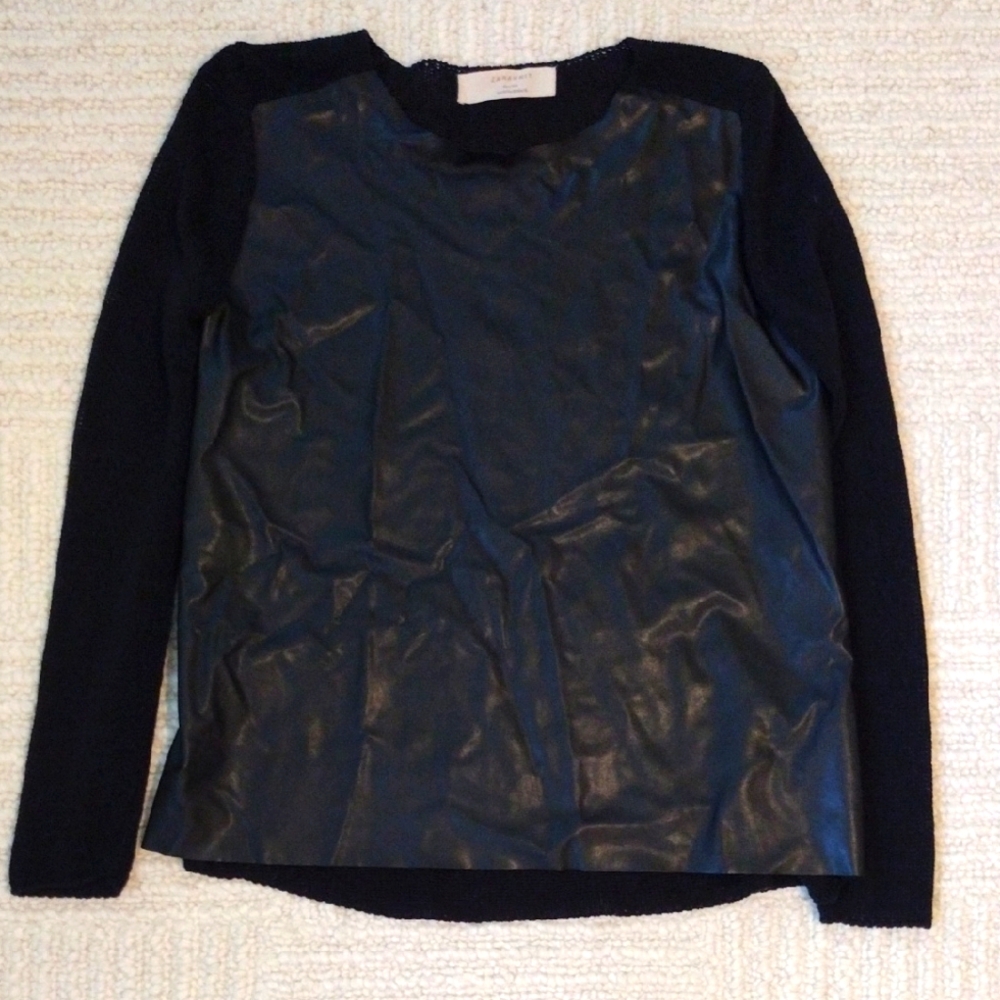 Zara Black Faux Leather Front Sweater